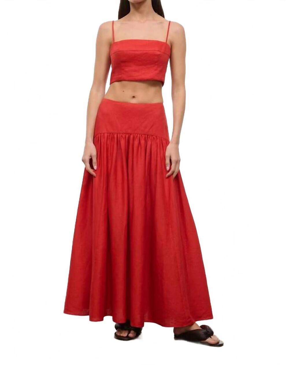 NEW STAUD procida linen midi skirt in tomato